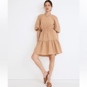 Madewell Seersucker Puff-Sleeve Cutout Mini Dress